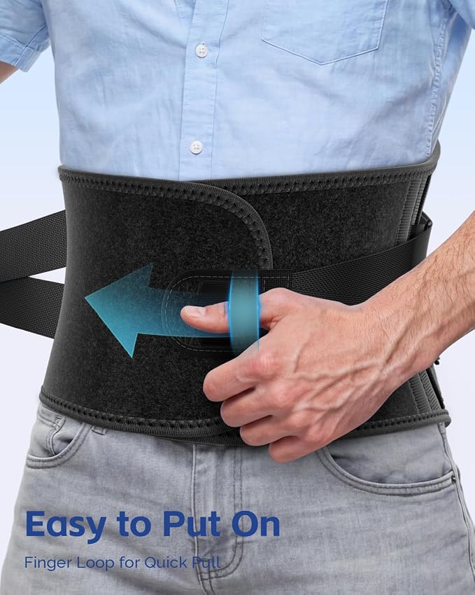 FEATOL Back Brace for Men Lower Back and Women, Removable Dual-Side Spine Lumbar Pad with Snug Fit, Adjustable Support Belt for Work, Gray, Size S 25-29.5"