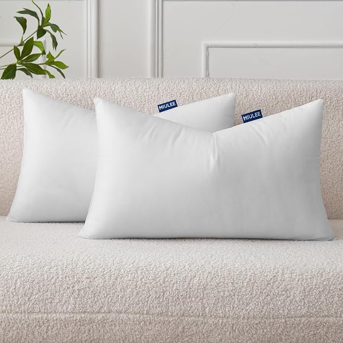 MIULEE Pillow Insert 12x24 Inch Set of 2, Decorative Throw Pillow Inserts | Premium Fluffy Pillow Forms Sham Stuffer for Sofa Couch Living Room