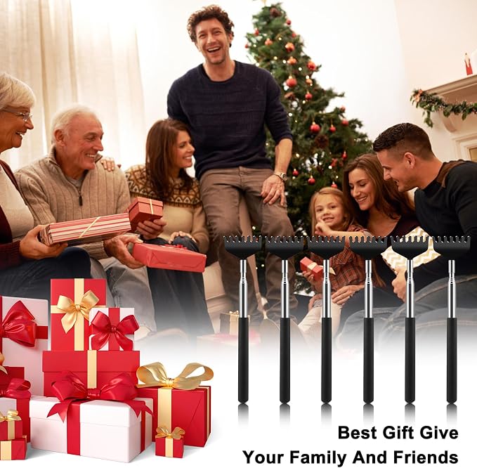 6 Pack Back Scratcher, Stocking Stuffers for Women Men Teen Girls | Prizes for Adults, Birthday Gag Bulk Christmas Gift, Mothers Fathers Day Dad Gifts, Easter Basket Stuffers (Black)