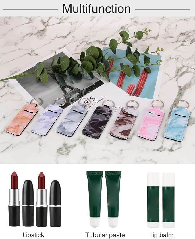 Meiiy Chapstick Holder Keychain Lip Balm Holder Lipstick Sleeve Pouch Lip Gloss Holder Stocking Stuffers Gift for Women