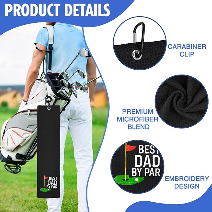 Hafhue Best Dad by Par Embroidered Golf Towel, Dad Golf Towel, Golfer Accessories for Men, Golfs Gifts for Grandpa Dad, Birthday for Dad Grandpa Golfs Fan, Retirement Gifts for Father Dad