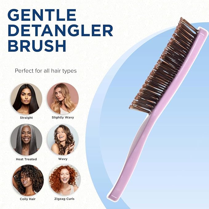 Giorgio Gentle Pink Hair Brush Set – Gift for Women, 2 Detangler Brushes (6.25" & 7.75"), Scalp Massager, Travel Hair Brush, Sensitive Scalp, All Hair Types