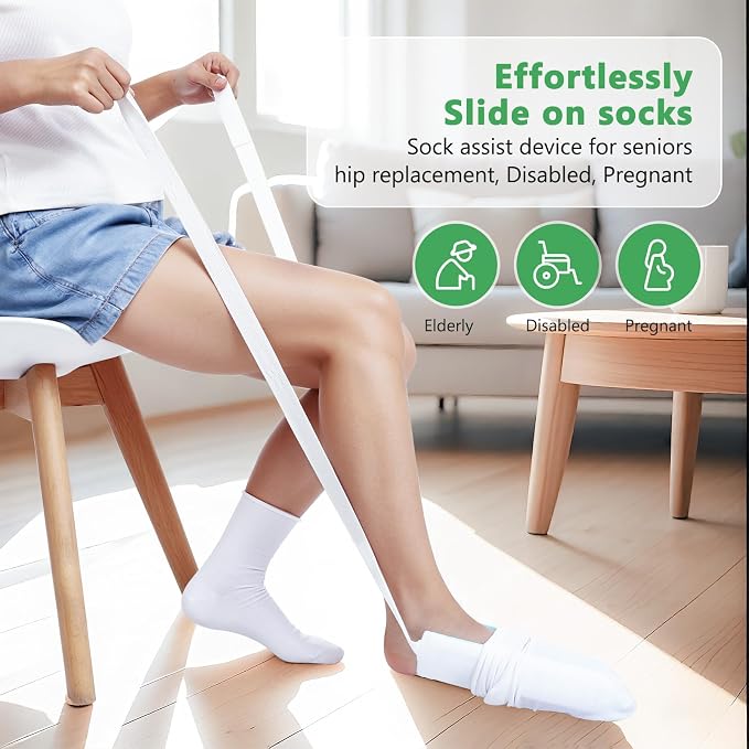 Fanwer Sock Aid Kit -Sock Aide Device for Seniors with Adjustable Shoe Horn, Flexible Sock Helper Easy On Easy Off, Sock Assist Device for Elderly, Pregnant, Hip Surgery Recovery Aids for Daily Living