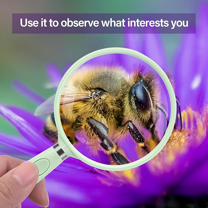 Feosky Handheld Reading Magnifier, 10X Magnifier, 75mm Shatterproof Lens, Non-Slip Handle for Adults Close Work, Seniors Reading and Nature Exploration, Hobby Observation (Green)