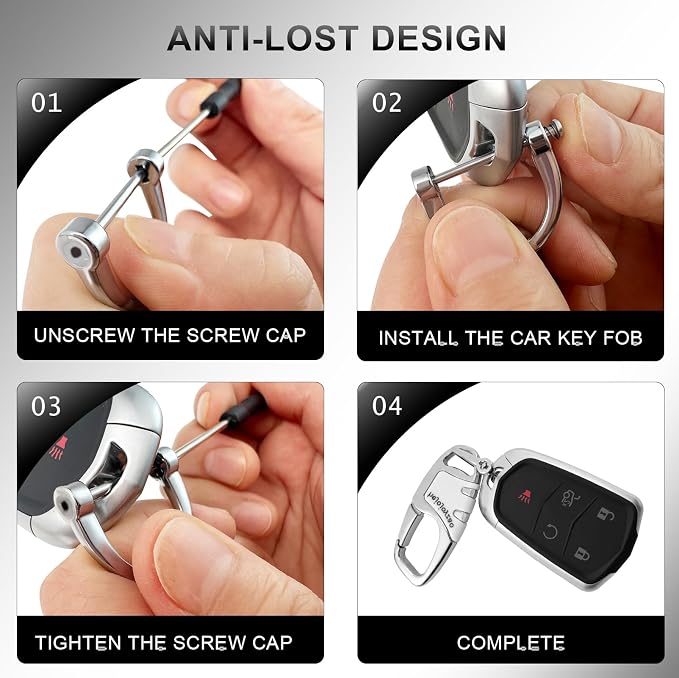 Keychain Carabiner Clip,Heavy Duty Belt Loop Car Key Ring Holder | Durable metal build, mens EDC accessory, 4 key rings, secure locking D-ring, fits belt loops, holds home, car key fobs