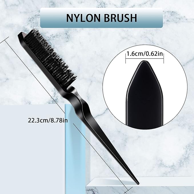 Geiserailie 3 Pcs Slick Back Hair Brush Set Bristle Brush Edge Control Teasing Comb for Women Black Hair(Black)