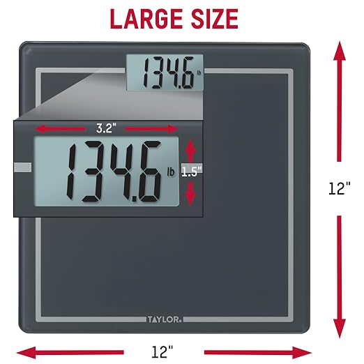 Taylor Digital Bathroom Scale with Handle, Blue Gray Glass Platform, 440 lb Capacity, 12x12 Inch