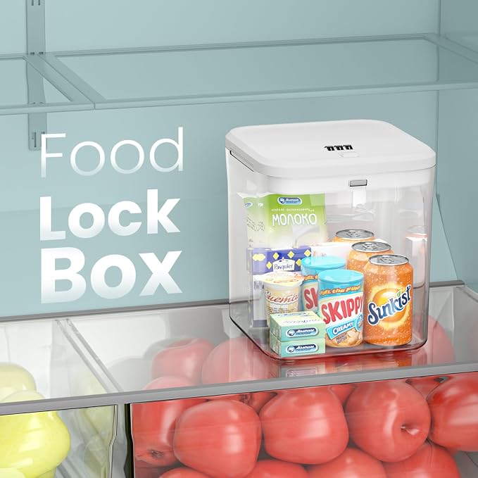 Medicine Lock Box for Safe Medication, Clear Lockable Storage Box for Snacks Food, Phone Lock Boxes with Combination Code for Home/Dorms/Office Storage Lockers (White)