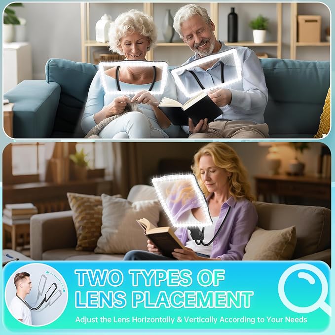 Large 10X Magnifying Glass with Light, Hands Free Magnifying Glass for Reading, Full Book Page Magnifier with 50 LED Lights, Flexible Gooseneck Magnifiers for Seniors Low Vision, Black 10.6 x 7.8in