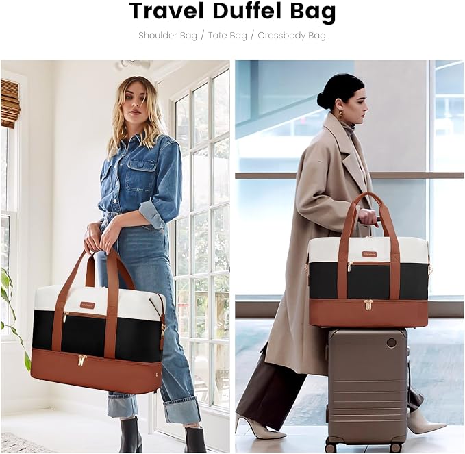 LOVEVOOK Weekender Bag for Women, Large Duffle Bag for Travel with 2 Packing Cubes, Carry on Overnight Bag with Shoe Compartment, Mom Hospital Bags for Labor and Delivery
