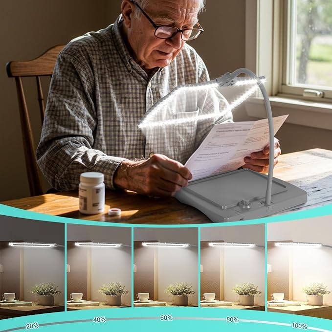 Magnifying Glass with Light and Stand 50 Ultra-Bright LEDs Grey | Large Magnifying Lamp with Light Magnifying Glass on Stand Hand-Free with 360° Flexible Gooseneck for Close Work Reading