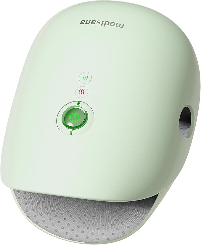 Medisana Hand Massager with Heat and Compression, Cordless Hand Massager for Arthritis and Carpal Tunnel Relief, Knuckle Stretching Massage, Birthday Christmas Gifts for Men Women Dad Mom-Green