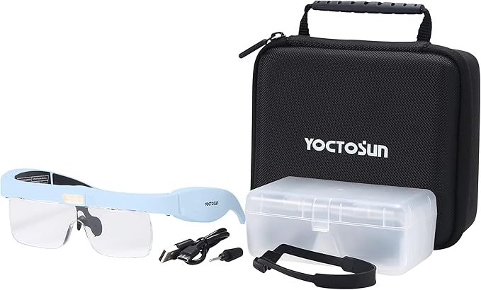 YOCTOSUN Magnifying Glasses for Close Work with 3 LED Lights, Storage Case, Head Strap and 5 Detachable Lenses 0.75X,1.25X,2.0X,3.0X 4.0X, Headset Magnifier for Jewelry, Hobby & Crafts
