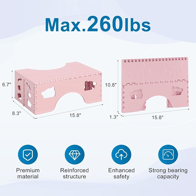 Foldable Poop Stool Adult, 7 Inch Collapsible Toilet Stool Squat, Portable Squatting Potty Toilet Steps for Travel, Bathroom Pooping Stools for Adults, Pink