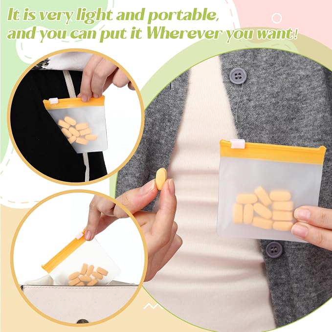 Sherr 35 Pcs Pill Pouch Bags with Zipper Pill Pouch Set Travel Reusable Translucent Medicine Organizer Self Sealing Plastic Bag with Slide Lock for Storage(Sweet Macarons,3 x 3 Inch,Blank Style)