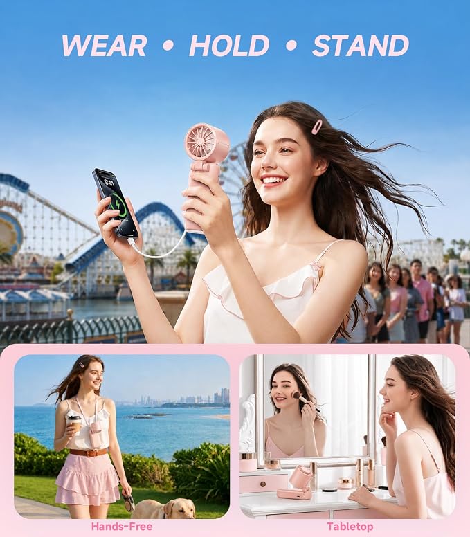 Turbo Portable Handheld Fan, 15000mAh Rechargeable Personal Fan for Travel | 15m/s Foldable Neck Fan with 100 Speeds, Up to 50H Runtime, Built-in USB-C Output and Display for Concerts and Outdoors