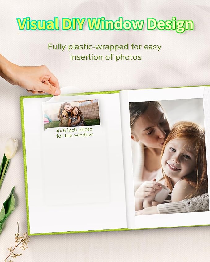 Artfeel Photo Album 4x6 with 100 Pockets,Slip-in Picture Albums,Linen Cover Memory Book with Front Window,White Page Vertical Photo Book for Wedding,Family,Anniversare,Baby,Vacation