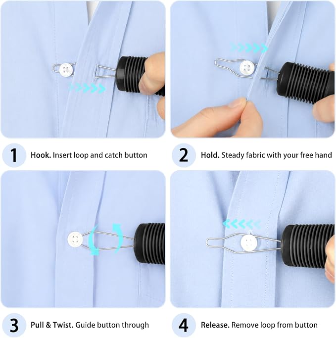 Button Hook with Zipper Pull,2 Pack Button Fastener Helper Assist Hook Tool, One Handed Adaptive Equipment Gadgets, Shirt Dressing Aid Tool for Seniors Elderly Arthritis (2 Black)