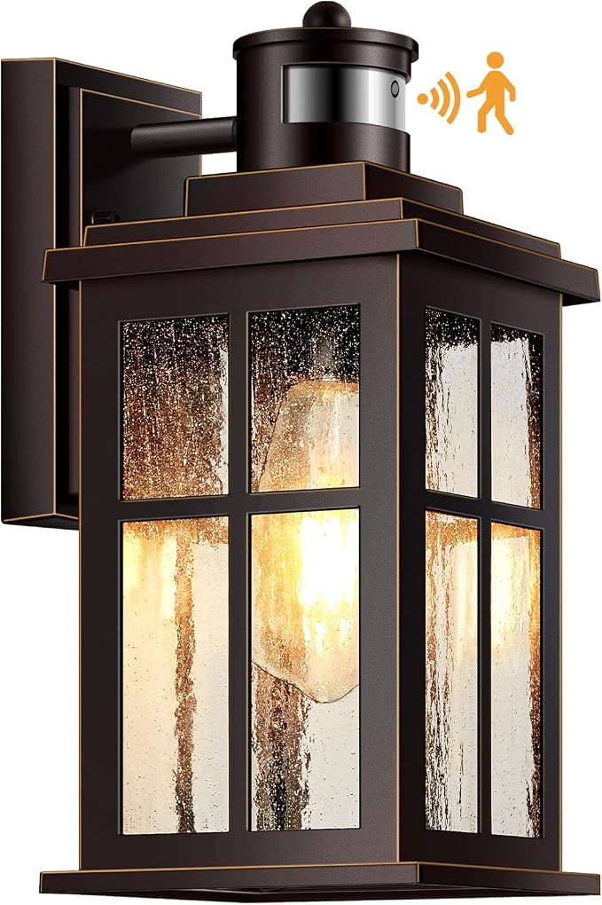 VIANIS Motion Sensor Exterior Lighting Fixtures for House, 3 Lighting Modes | Anti-rust, ORB Gold Trim Dusk to Dawn Outdoor Porch Light, Waterproof Outdoor Garage Lights Wall Mount, Outside Wall Sconce
