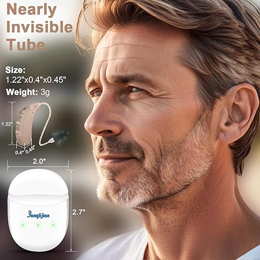 Banglijian BL04RD OTC Hearing Aids for Seniors - Rechargeable RIC Receiver in Canal Design, 16-Channel Clear Sound with Intelligent Noise Cancelling & Lower Distortion, Easy Operation (Pair, Beige)