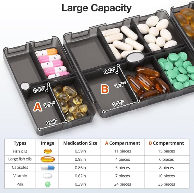 FYY Weekly Pill Organizer 2 Times a Day, Magnetic Travel Pill Box AM PM with Easy Open – 7-Day Daily Pill Case Medicine Organizer for Vitamins,Supplements - Clear Black