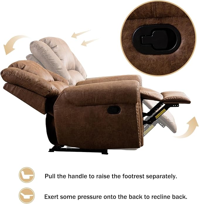 Leather Recliner Chair Set of 2, Classic and Traditional Manual Recliner Chair with Comfortable Arms and Back,Manual Single Recliner Sofa for Living Room, Nut Brown