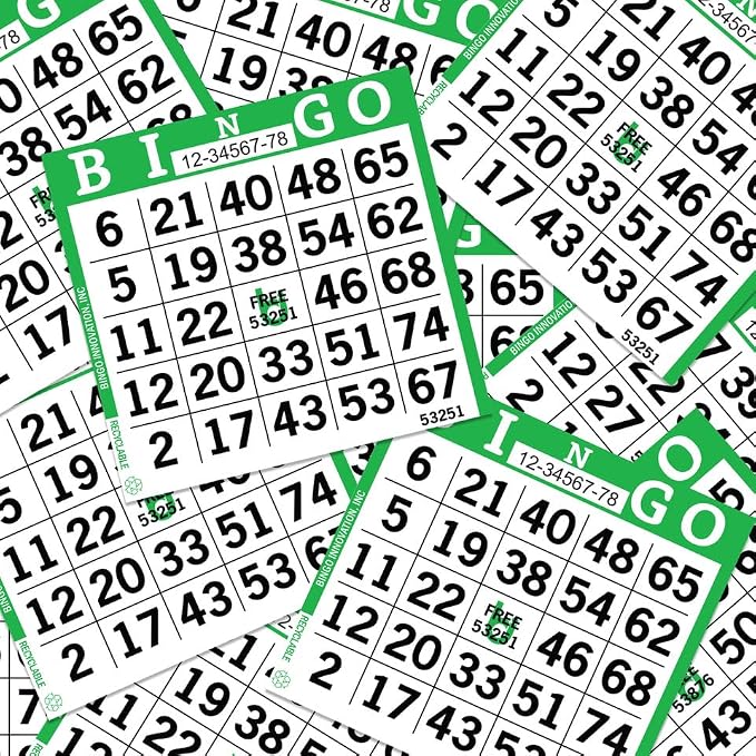Bingo Paper Sheets – 1 Face, 4" x 4" – Pack of 500 Disposable Single-Use Bingo Cards – Recyclable Dauber Paper for Seniors, Adults & Community Events (Lime)