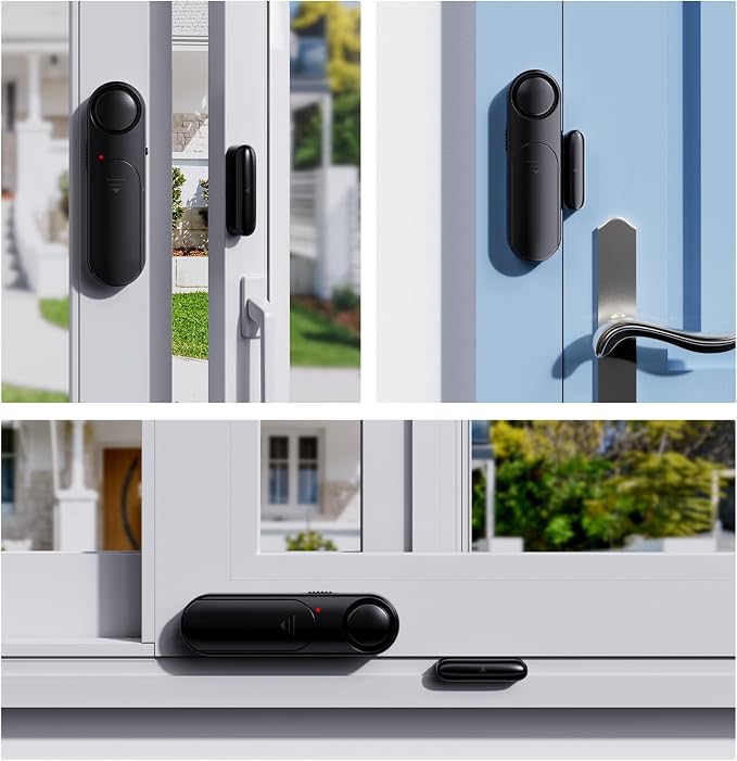 Window and Door Alarm When Opened for Kids Safety/Home Security, 2 Pack Sliding Door Sensor Alarms with Remote for Dementia,Burglar Alert for Business/Garage/Apartment Entry,Back/Front/Pool, Black