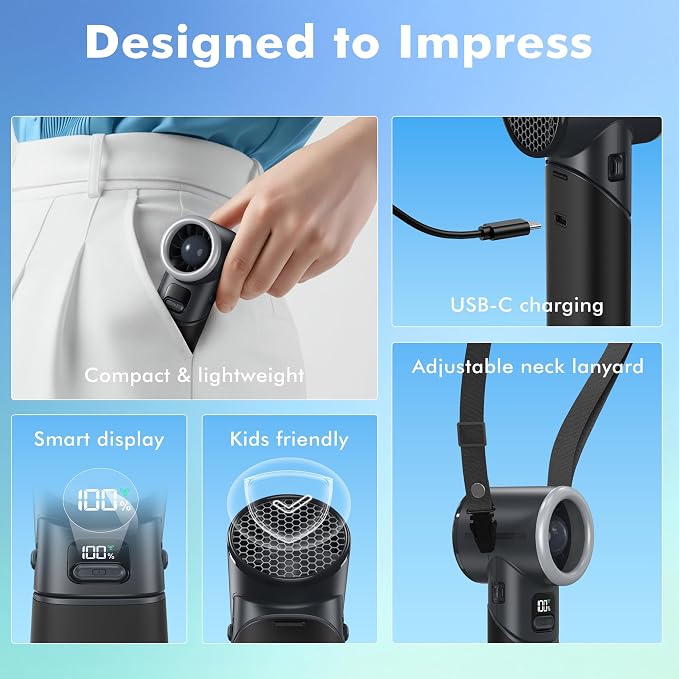 AMACOOL Portable Handheld Turbo Fan丨5 Speed Foldable Hand Fans丨Max 20 Hours Runtime丨Rechargeable Mini Pocket Cooling Fan for Travel, Outdoor Activities, Gifts for Women