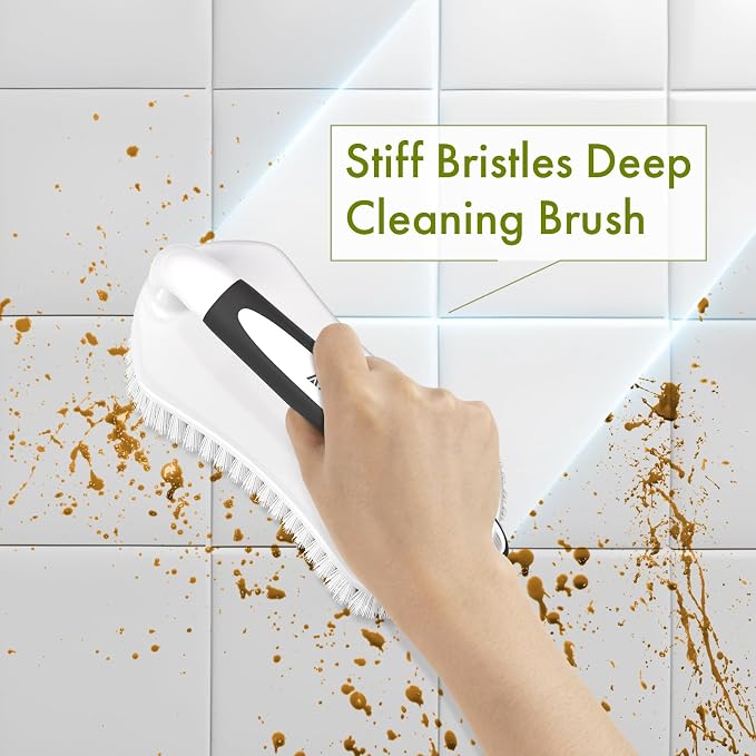 Scrub Brush for Cleaning Comfort Grip Shower Scrubber Stiff Bristles with Handle Heavy Duty Cleaner Brush for Tub Sink Carpet Floor - Pack of 2 (Black+Black)