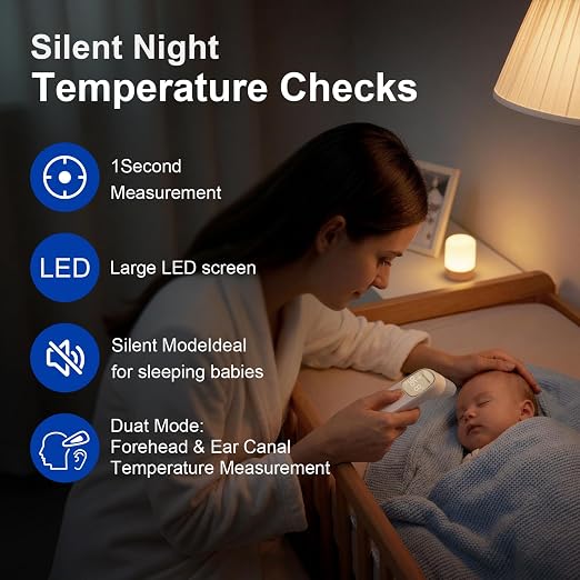 Berrcom 2-in-1 Infrared Forehead Ear Thermometer Medical All Ages | 1s fast reading digital thermometer with LED display & auto shut off, magnetic probe design for forehead and ear use
