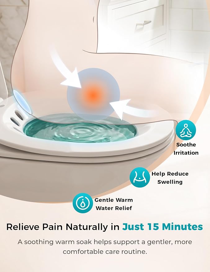Pochik Sitz Bath for Toilet Seat Hemorrhoids and Postpartum Care, Yoni Steam Seat, Perineal Soaking, Collapsible, Flusher Hose, Drain Holes, Wider Seating Area - Green