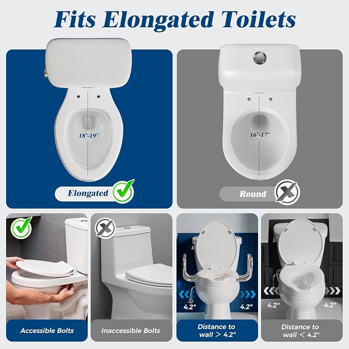 Clirass Raised Toilet Seat with Handles and Bidet Attachment,Elongated - Non-Electric Bidet with Dual Nozzles - Elevated Toilet Risers for Seniors & Limited Mobility - Easy Install & Clean