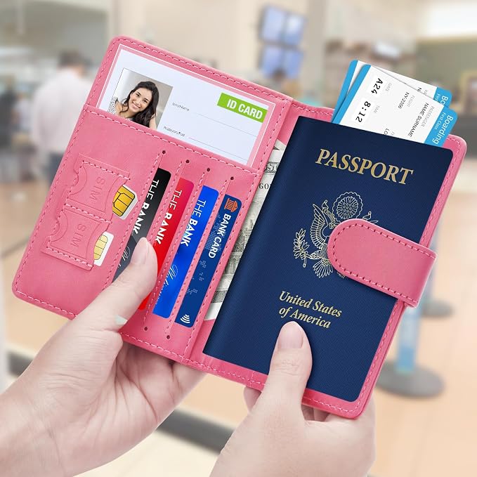 Herain Passport Holder for Travel Essentials, 2 Pcs Passport Cover Wallet Case Travel Gifts Women Men Family, RFID Passports Book Card Holders Travels Cruise Accessories Must Haves