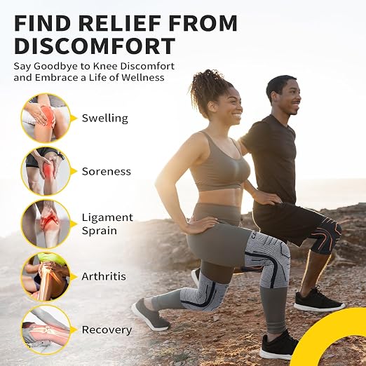 CAMBIVO 2 Pack Knee Brace for Women & Men, Latex Free & Silicone Free Compression Knee Sleeves with Side Stabilizers, Lightweight Knee Support for Arthritis, Meniscus, Walking, Running (Gray, Medium)