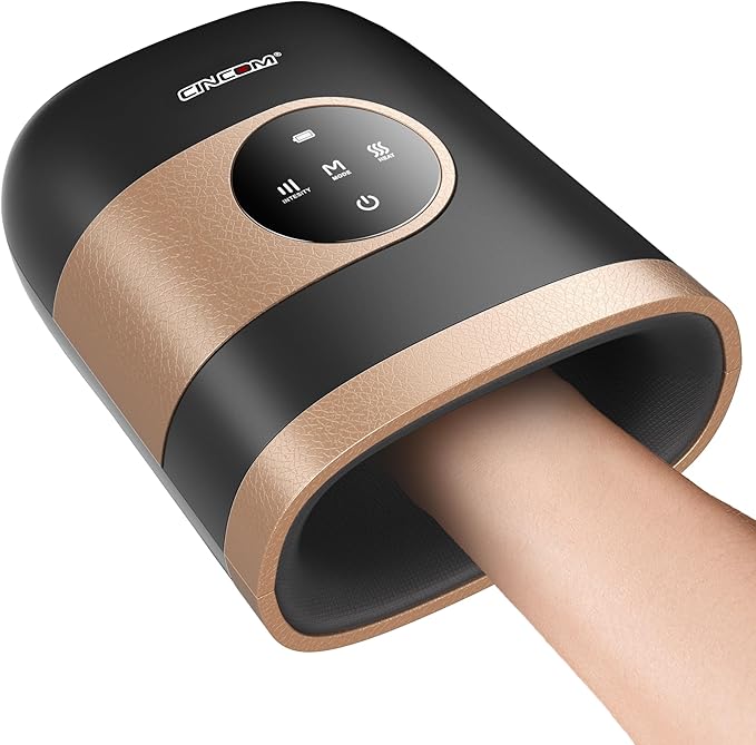 CINCOM Upgraded Hand Massager with Heat and Compression for Arthritis and Carpal Tunnel - Cordless & Rechargeable, Gifts for Women (Black & Gold)