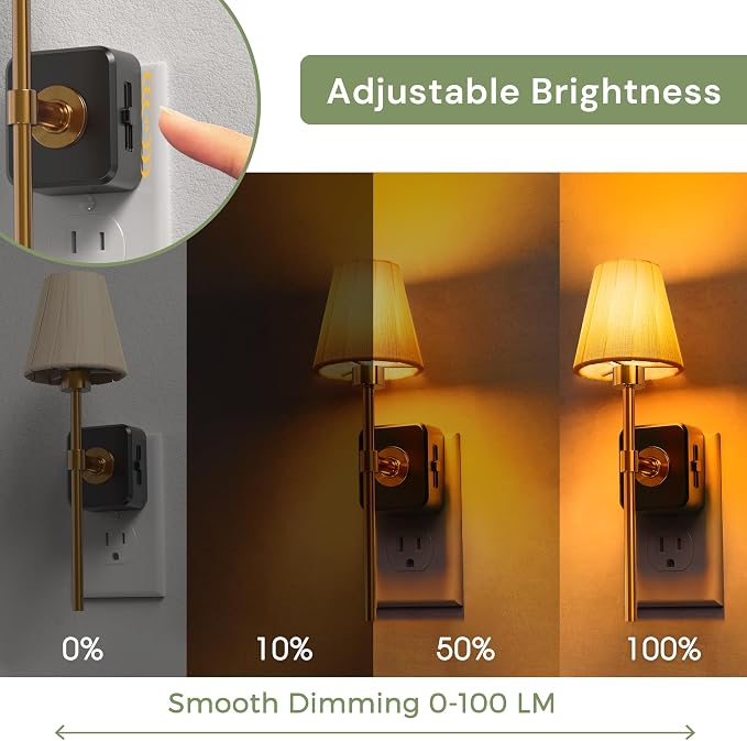 L LOHAS LED Night Lights Plug into Wall, Pleated Fabric Cover Night Light | Amber Night-light with 0-100LM Dimmable, Dusk to Dawn Sensor Vintage Nightlight for Bedroom Living Room Hallway