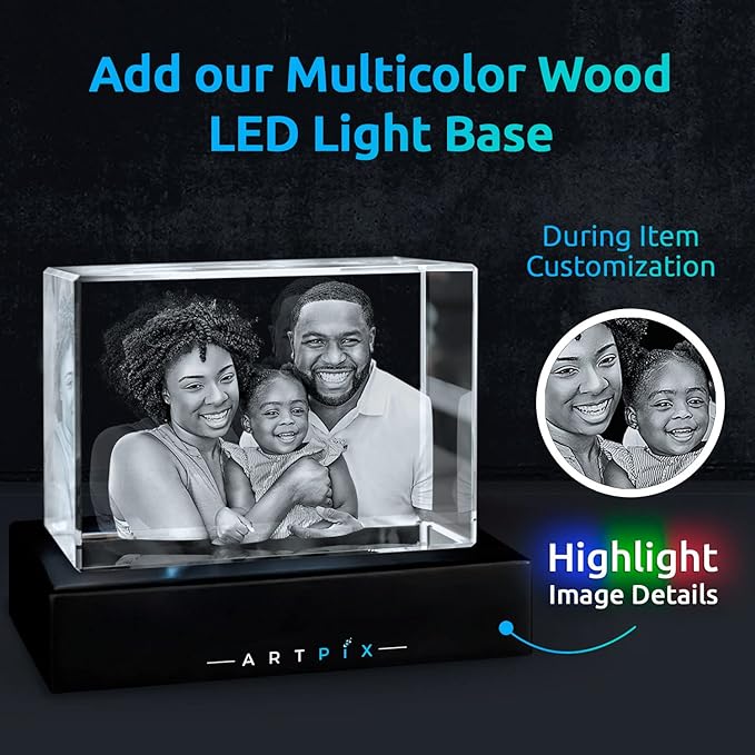 ArtPix 3D Crystal Photo, Personalized Gifts for Women, Wife, Mom, Her, Him, Men, Great Customized Gift With Your Own Photo - Anniversary, Wedding, Birthday - Custom Glass 3D Laser Etched Picture Frame