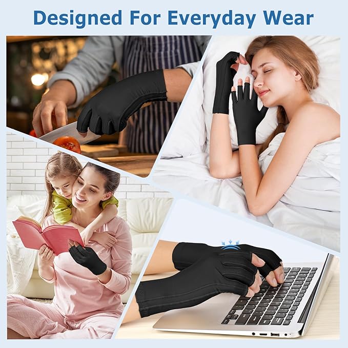 NURCOM Compression Arthritis Gloves, Carpal Tunnel, Tendinitis, Tendonitis, Single Glove for Left & Right Hand, Open Finger Black Large