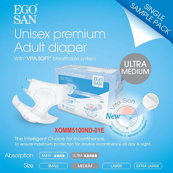 Egosan Ultra Incontinence Disposable Adult Diaper Brief Maximum Absorbency and Adjustable Tabs for Men and Women (Medium, 15-Count)