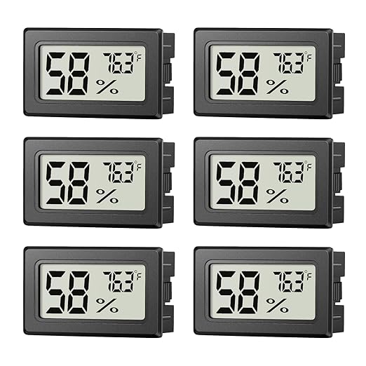 6 Pack Mini Hygrometer Indoor Humidity Meter, Digital Thermometer Monitor | Small Indoor Humidity Gauge Meter Fahrenheit (℉) for Thermostat Reptile Tank, Mason Jars JJMTDS