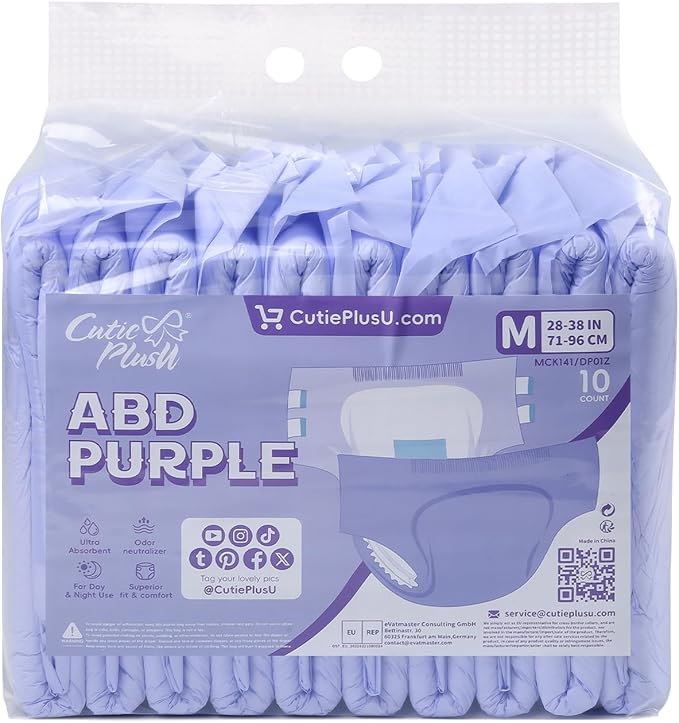 CutiePlusU Disposable Diaper 10 Pieces Protective Underwear Absorbent Briefs Dry Surface- Purple (Medium 28"-38")