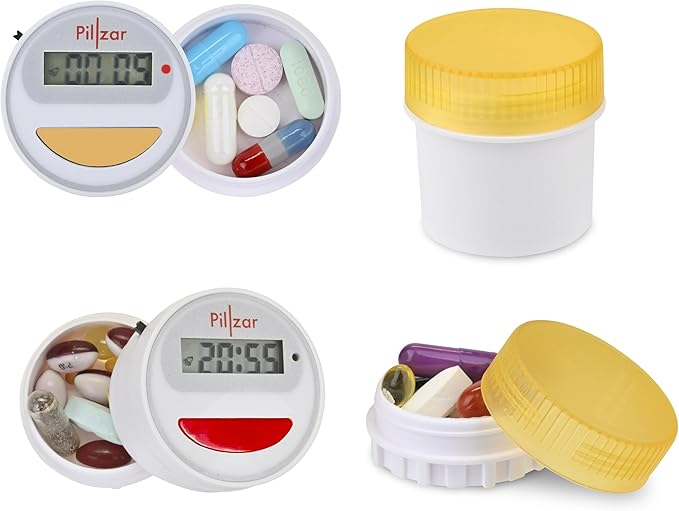 Portable Medication Reminder System with Two Timer Caps – Compact Organizer for Pills, Vitamins & Supplements for Travel or Home Use.