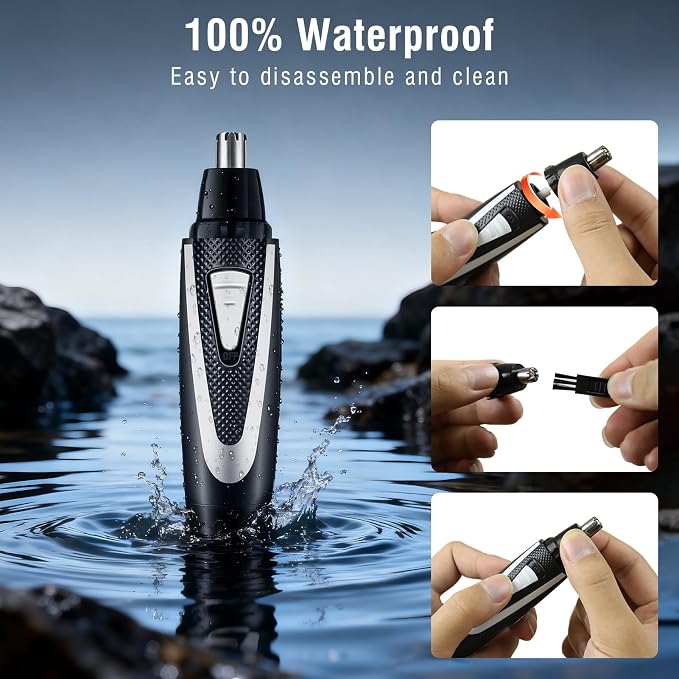 2Pcs Nose Hair Trimmers for Women Men, Precision Painless Multifunctional Ear and Nose Hair Trimmer, Waterproof No Pull & Snag Battery Operated Nasal Cutter for Ear, Eyebrows, Beard Grooming