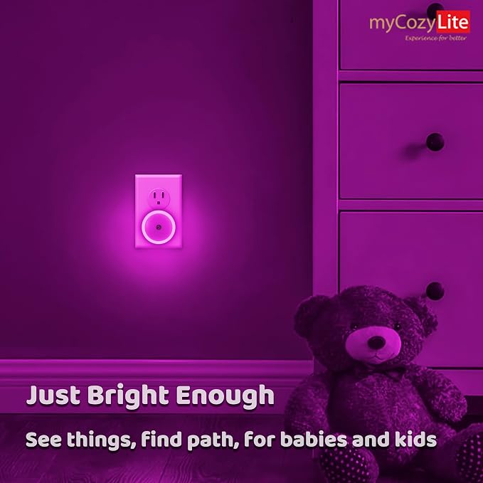 myCozyLite Pink Light Night Light Plug in, Home Decor, Dusk to Dawn Sensor, 2 Pack Nightlights Plug into Wall, Ambient Lighting for Kids Room, Bedroom, Bathroom, Kitchen, Baby Nursery