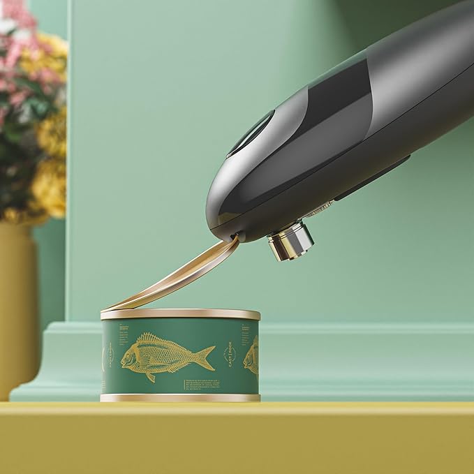 Auto Electric Can Opener: Open Your Cans with A Simple Press of Button - Automatic, Hands Free, Smooth Edge, Food-Safe, Battery Operated, Black