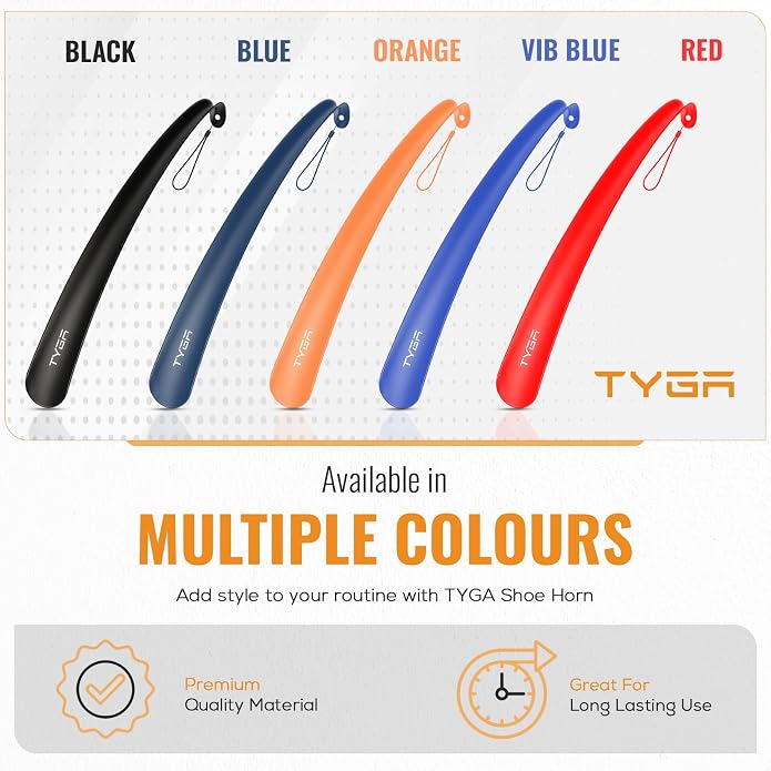 TYGA Shoe Horn Long Handled 17in 43cm Long Plastic Shoehorn for Men, Women, Senior Comfort Grip Shoe Horn Flexible Snap-Proof