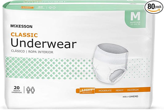 McKesson Classic Adult Incontinence Underwear, [80 Count], Light Absorbency, Medium, 32-44 in. Unisex Bladder Leak Protection, Pull-On Style with Tear-Away Sides, Postpartum and Incontinence Support