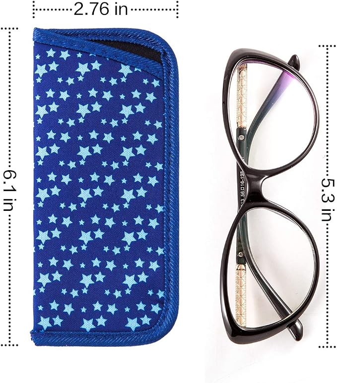 TRIUMPH VISION 3 Pack Reading Glasses Pouch Soft Case Eyeglass Sleeve Slim | Alternative to Bulky Case in bag, Lightweight Lined Padded Protect Optical lens Slip in, Cute Pattern Portable for Daily Use