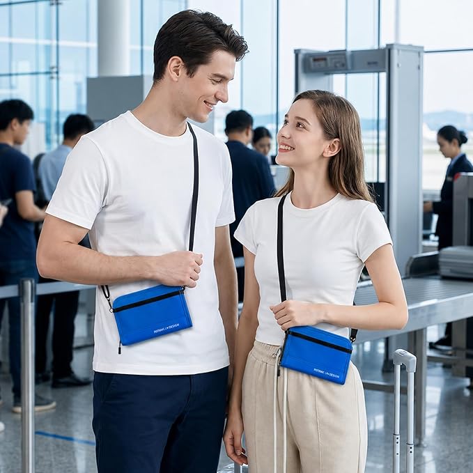 P.travel Passport Holder for Travel, RFID Blocking Passport Wallet with Adjustable Shoulder Strap, Holds 3 Passports, 4 Card Slots & AirTag Slot, Lightweight Travel Essentials for Men & Women